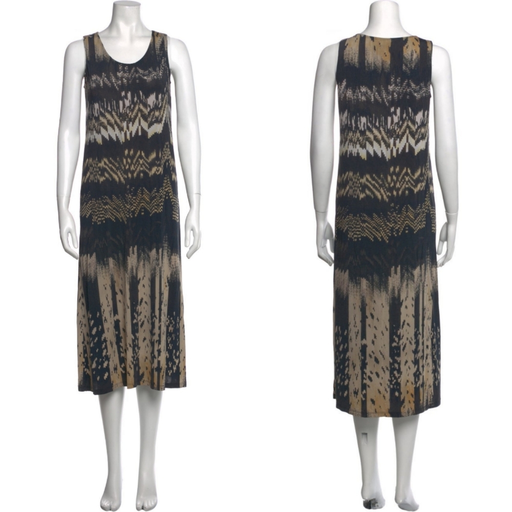 Issey Miyake Vintage Geometric Static Print Tank Rayon Blend Midi Dress Size 3